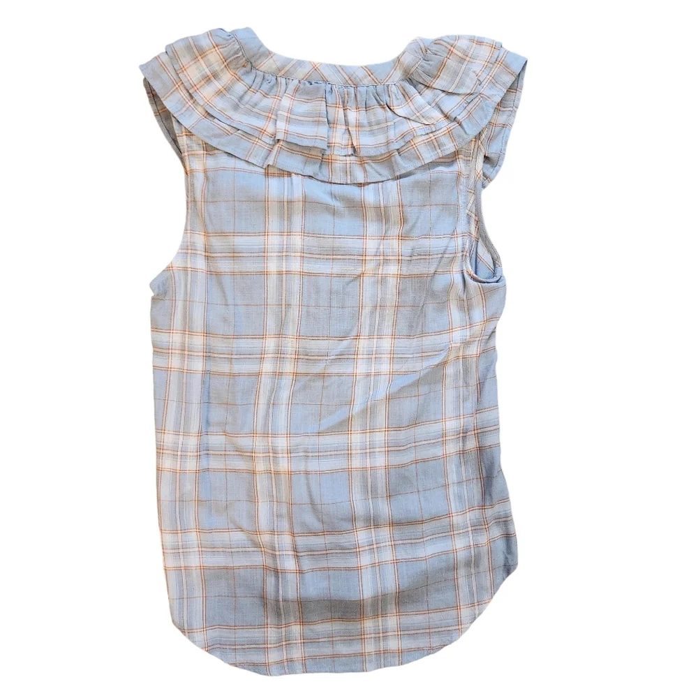 Veronica Beard NWT Size XS Leina Shirt in Vapor Multi, Sleeveless Ruffles Linen - Picture 11 of 14